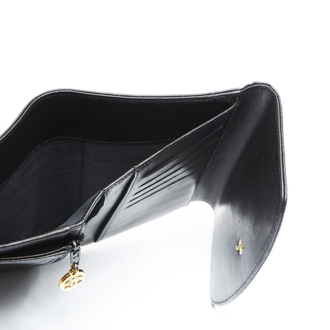 CHANEL No. 4 1996-1997 Caviar Skin COCO Mark Tri-fold wallet black WS23555