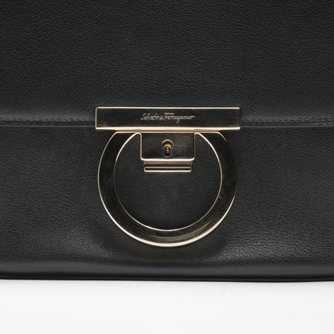 Salvatore Ferragamo Gancini Square Leather Shoulder Bag black WS23565