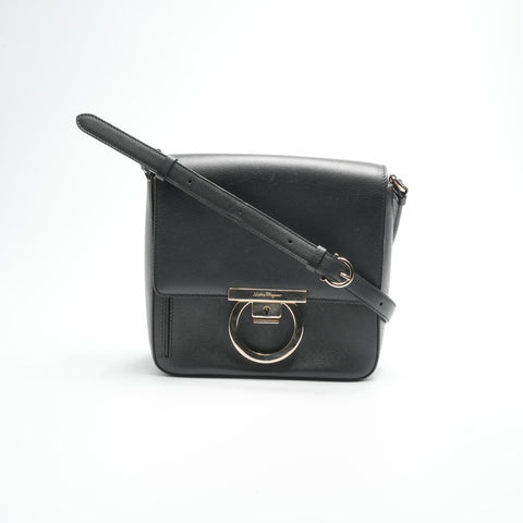 Salvatore Ferragamo Gancini Square Leather Shoulder Bag black WS23565