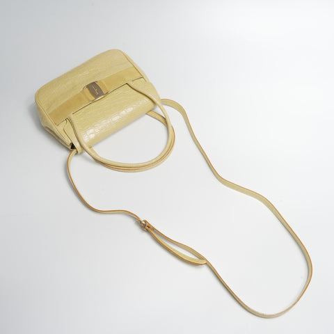 Salvatore Ferragamo Embossed Leather Vara 2way Handbag yellow WS23569