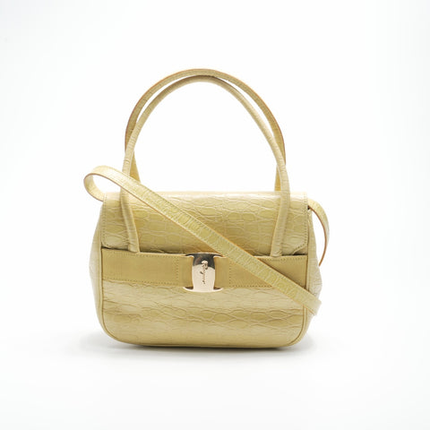 Salvatore Ferragamo Embossed Leather Vara 2way Handbag yellow WS23569