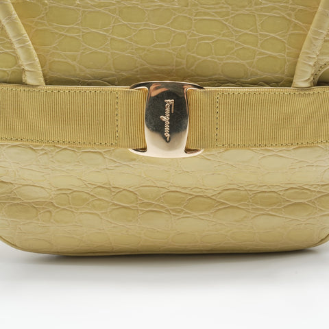 Salvatore Ferragamo Embossed Leather Vara 2way Handbag yellow WS23569