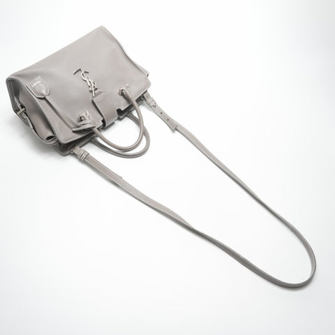 YVES SAINT LAURENT Baby Cabas Leather 2-Way Stitch Handbag gray WS23574