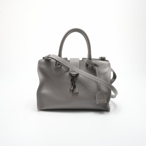 YVES SAINT LAURENT Baby Cabas Leather 2-Way Stitch Handbag gray WS23574