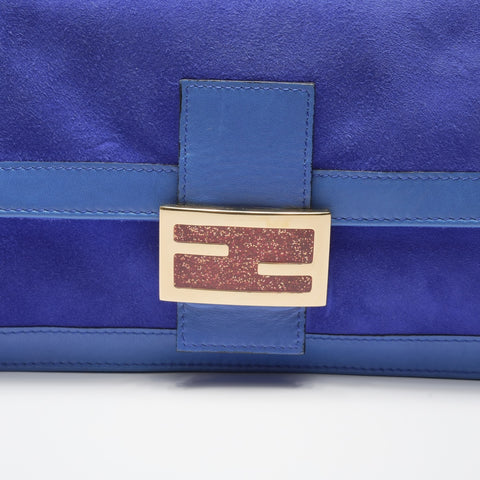 FENDI Suede manma bucket Shoulder Bag blue WS23576