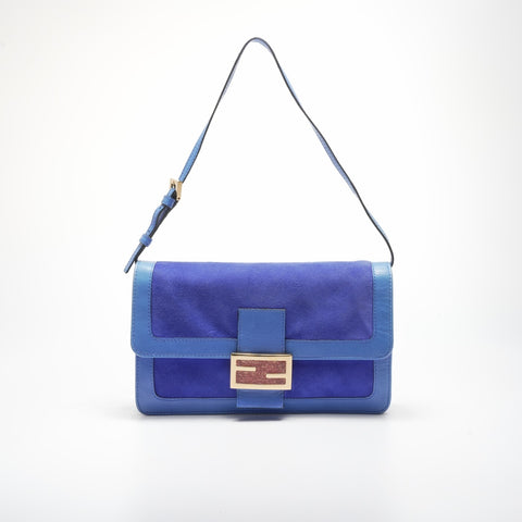 FENDI Suede manma bucket Shoulder Bag blue WS23576