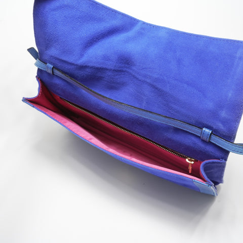 FENDI Suede manma bucket Shoulder Bag blue WS23576