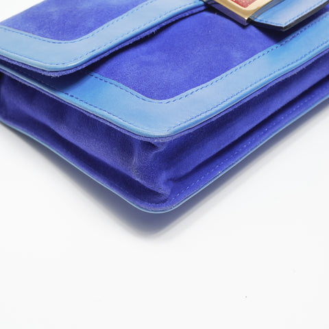 FENDI Suede manma bucket Shoulder Bag blue WS23576