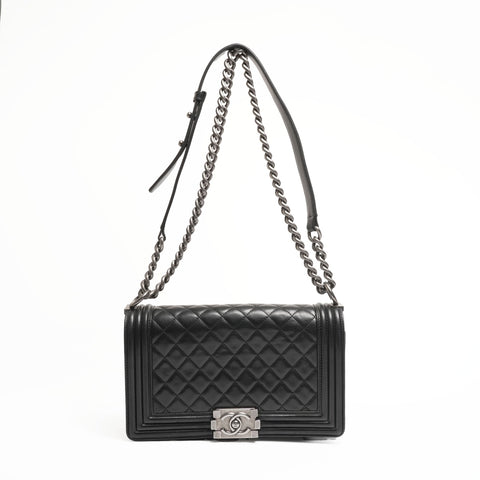 CHANEL 15th Series 2011 Medium Boy Lambskin Chain Matelasse Shoulder Bag black WS23580