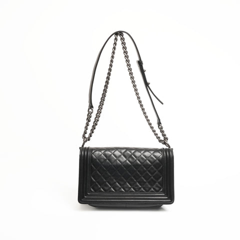 CHANEL 15th Series 2011 Medium Boy Lambskin Chain Matelasse Shoulder Bag black WS23580