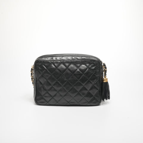 CHANEL 0 Series 1986-1988 Lambskin Diamond Stitch Camera Bag Shoulder Bag black WS23581