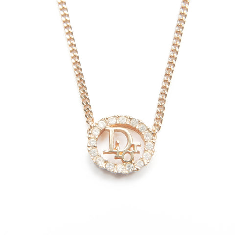 Christian Dior Logo rhinestone Necklace gold WS23590