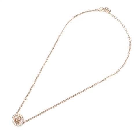 Christian Dior Logo rhinestone Necklace gold WS23590