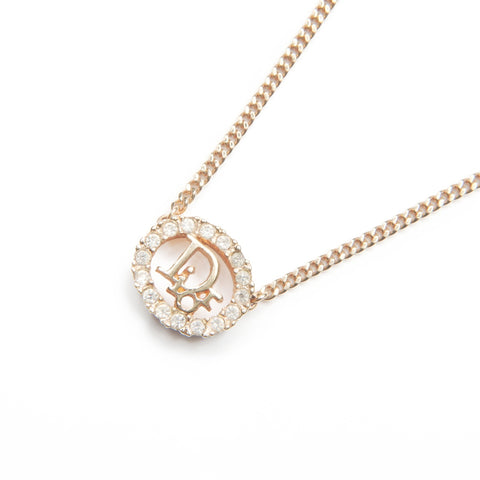 Christian Dior Logo rhinestone Necklace gold WS23590