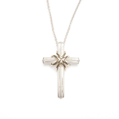 TIFFANY&Co. Signature Cross 925 750 combination Necklace Silver WS23592