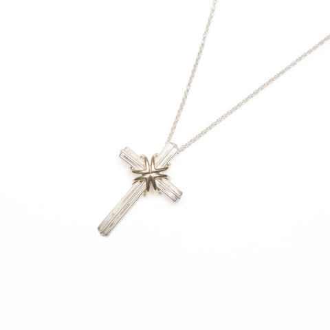 TIFFANY&Co. Signature Cross 925 750 combination Necklace Silver WS23592