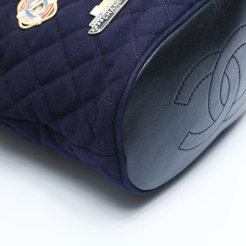 CHANEL No. 26 Wool Chain Icon Motif Shoulder Bag Navy WS23597