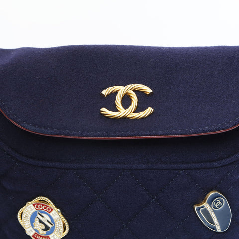 CHANEL No. 26 Wool Chain Icon Motif Shoulder Bag Navy WS23597