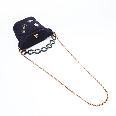 CHANEL No. 26 Wool Chain Icon Motif Shoulder Bag Navy WS23597
