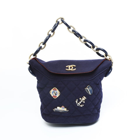 CHANEL No. 26 Wool Chain Icon Motif Shoulder Bag Navy WS23597