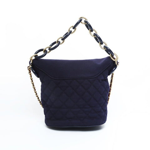 CHANEL No. 26 Wool Chain Icon Motif Shoulder Bag Navy WS23597