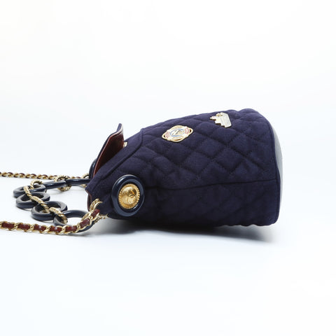CHANEL No. 26 Wool Chain Icon Motif Shoulder Bag Navy WS23597