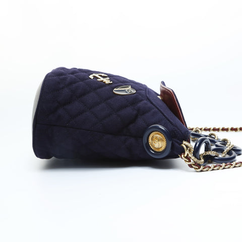 CHANEL No. 26 Wool Chain Icon Motif Shoulder Bag Navy WS23597