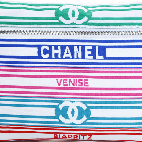 CHANEL 27. Serie 2019 Baumwoll-Canvas Mehrfarbig COCO Mark Clutch-Tasche mehrfarbig WS23604