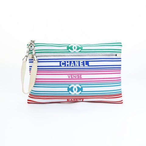 CHANEL 27. Serie 2019 Baumwoll-Canvas Mehrfarbig COCO Mark Clutch-Tasche mehrfarbig WS23604