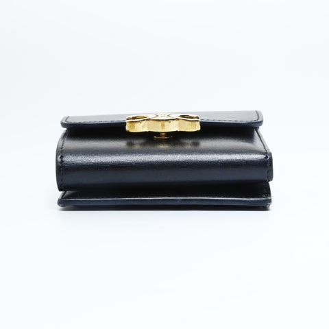 CELINE Triomphe Leather Mini Compact Wallet Tri-fold wallet black WS23626