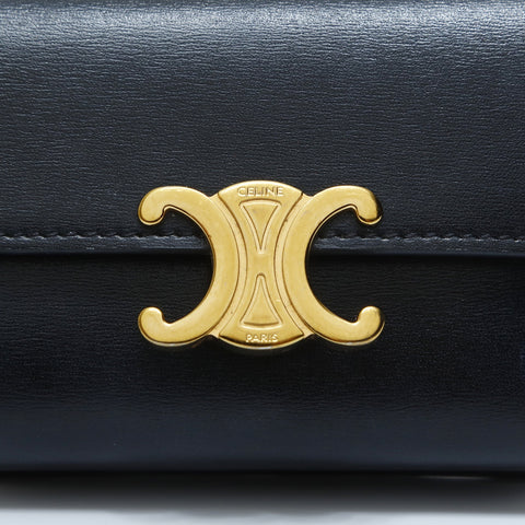 CELINE Triomphe Leather Mini Compact Wallet Tri-fold wallet black WS23626