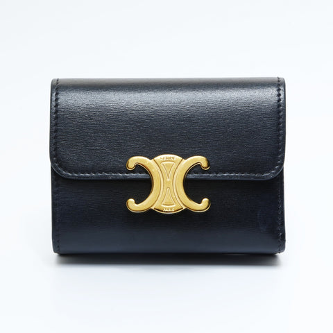CELINE Triomphe Leather Mini Compact Wallet Tri-fold wallet black WS23626