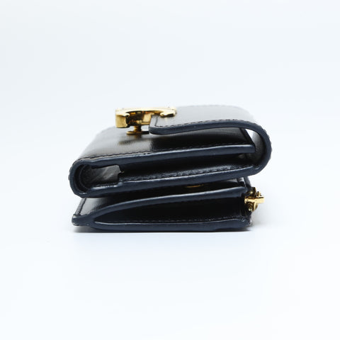 CELINE Triomphe Leather Mini Compact Wallet Tri-fold wallet black WS23626