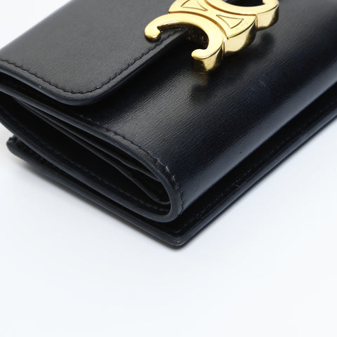CELINE Triomphe Leather Mini Compact Wallet Tri-fold wallet black WS23626