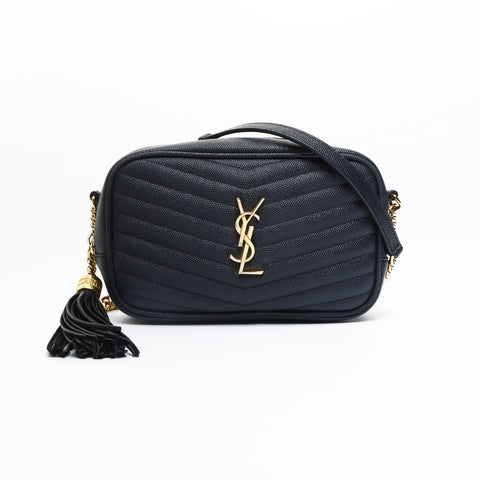 YVES SAINT LAURENT Lou Leather Mini V-Stitch Shoulder Bag black WS23629