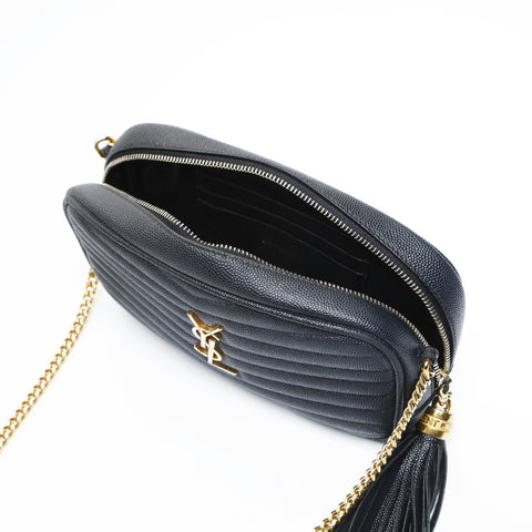 YVES SAINT LAURENT Lou Leather Mini V-Stitch Shoulder Bag black WS23629