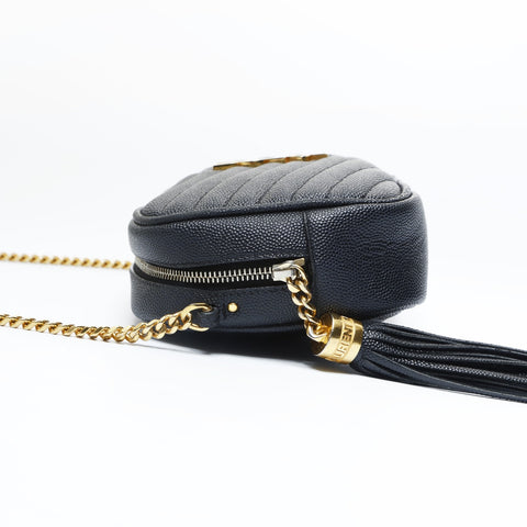 YVES SAINT LAURENT Lou Leather Mini V-Stitch Shoulder Bag black WS23629