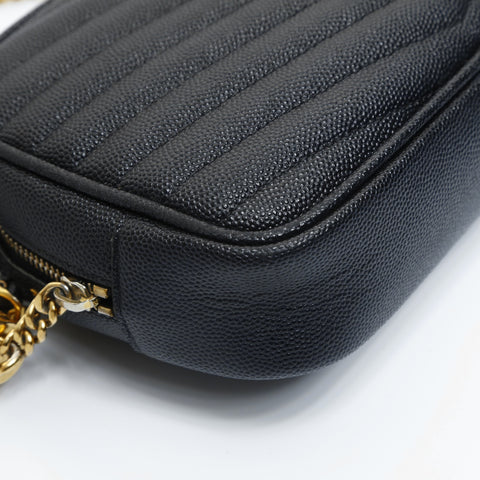 YVES SAINT LAURENT Lou Leather Mini V-Stitch Shoulder Bag black WS23629