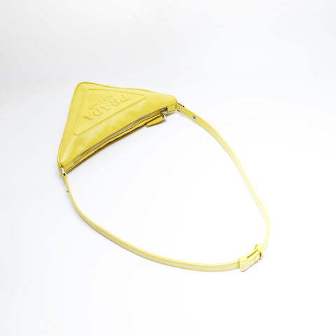 PRADA Leather Triangle Logo Shoulder Bag yellow WS23634