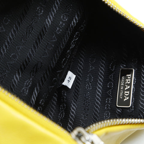 PRADA Leather Triangle Logo Shoulder Bag yellow WS23634