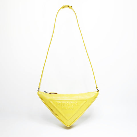 PRADA Leather Triangle Logo Shoulder Bag yellow WS23634