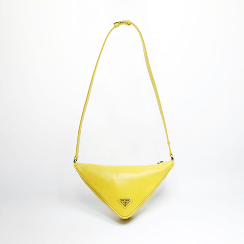 PRADA Leather Triangle Logo Shoulder Bag yellow WS23634