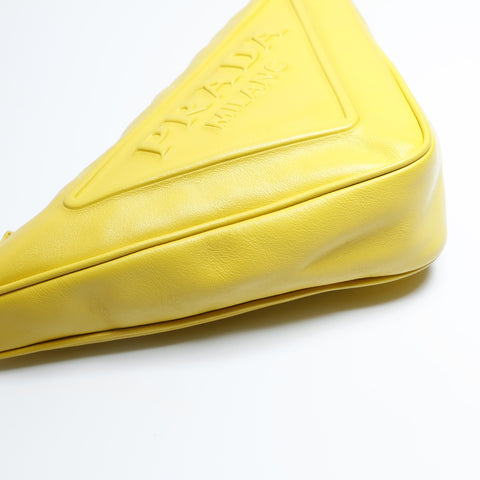 PRADA Leather Triangle Logo Shoulder Bag yellow WS23634