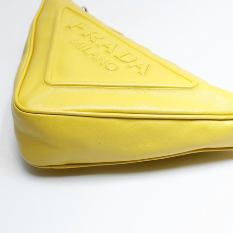 PRADA Leather Triangle Logo Shoulder Bag yellow WS23634