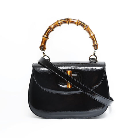 GUCCI Lackleder Bambus 2way Umhängetasche schwarz WS23635
