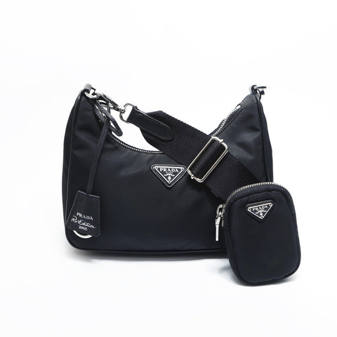 PRADA Nylon Triangle Logo Re-Edition 2005 Shoulder Bag black WS23636