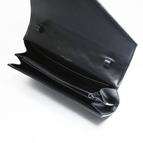 YVES SAINT LAURENT Cassandra Leather Chain Wallet Shoulder Bag black WS23637