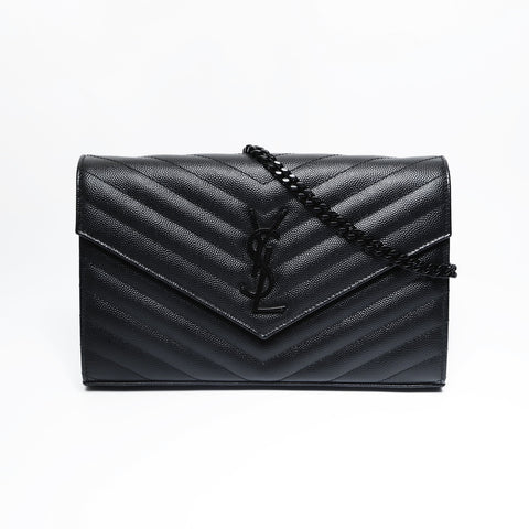 YVES SAINT LAURENT Cassandra Leather Chain Wallet Shoulder Bag black WS23637
