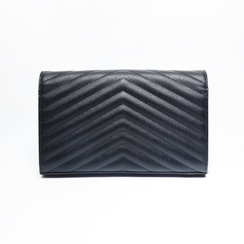 YVES SAINT LAURENT Cassandra Leather Chain Wallet Shoulder Bag black WS23637