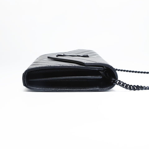 YVES SAINT LAURENT Cassandra Leather Chain Wallet Shoulder Bag black WS23637